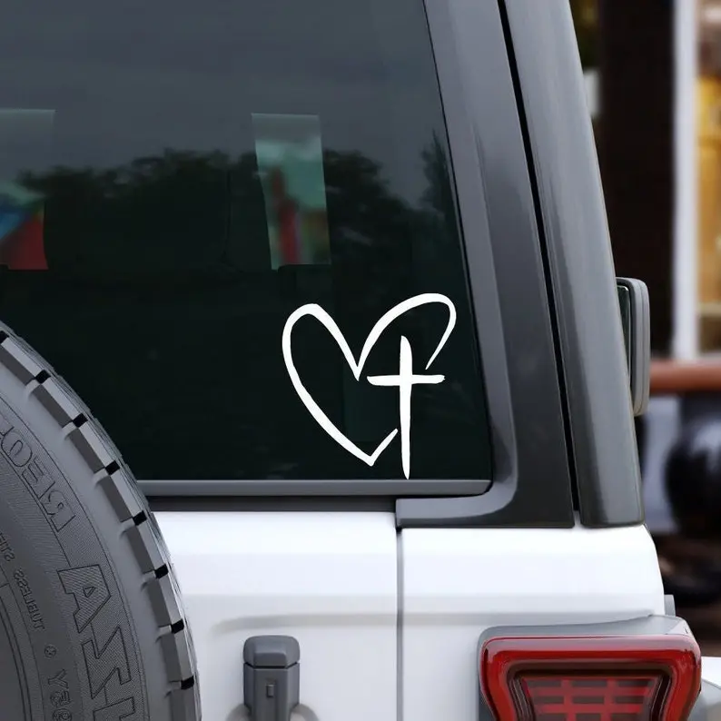Heart with Cross Decal, Christian Gifts, Religious Car Decal, Spiritual Gifts, Christian Stickers For Laptop, Religious Gifts For Mom