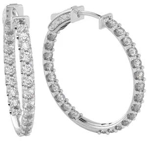 3Ct Diamond Hoops Women's Lab Grown Earrings 10K White Gold 1 1/4" Tall