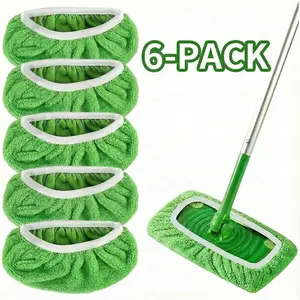 Green Steam Mop Cloth 6-Pack Microfiber Easy Wring for Dry Wet Surfaces Efficient Dust Removal Compact Portable Home Cleaning
