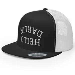 RIVEMUG NX Hello Darlin Upside Down Embroidered Flat Bill Trucker Hat High Crown Adjustable Cap