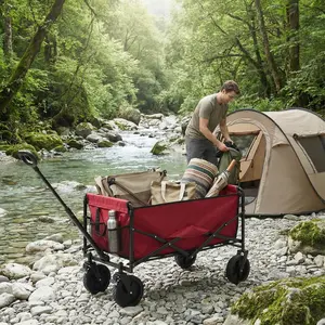 【Deals For You】Collapsible Folding Wagon - 220 lbs Heavy-Duty All-Terrain Wheels Trolley, Portable Foldable Shopping Cart for Outdoor Camping, Shopping Trolley