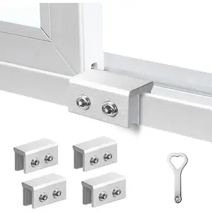 4 Pack Aluminum Window Security Locks, Window Stopper with Key for Vertical Horizontal Up and Down Sliding Windows Doors, Child Proof Safety Lock, Silver Medium