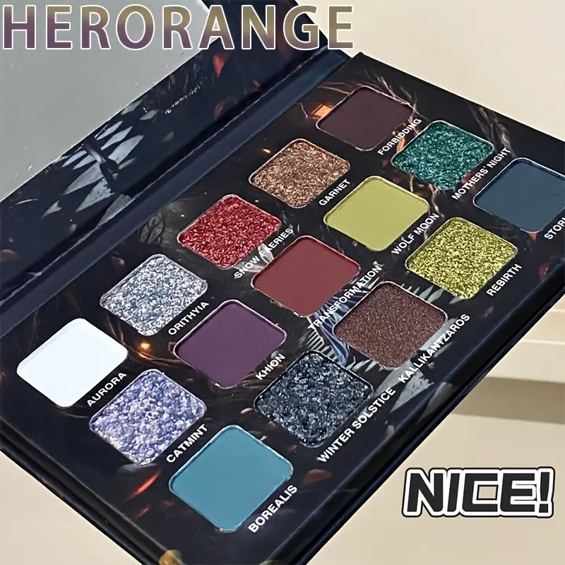 Herorange Dark Series 15 Color Matte Pearl Glitter Eye Makeup Cosmetic Eyeshadow Palette, High-End Smoky Cosplay Effect, Waterproof Sweatproof, Party Stage Use