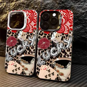 Leopard print poker dice lucky pattern phone case, compatible with Apple iPhone 17 16 15 14 13 12 11 PRO MAX PLUS,AIR and iPhone XR XS MAX 7 8Plus 16E SE. Shockproof, retro, stylish, and cute – an ideal gift for friends or loved ones.