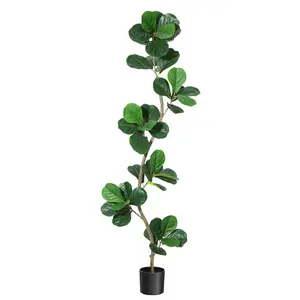 5/67 ft Artificial Fiddle Leaf Fig Tree with Black Planter, Fake Tree Indoor Faux Plant, Tall House Plants Artificial for Indoor Outdoor Decor, Nature, Decorative,summervibes