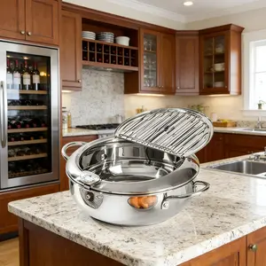 Stainless Steel Deep Frying Pan with Lid Non-Stick Oil Rack 5 Free Bonus Items Inside Perfect for Kitchen Essentials filtration deep fryer pot