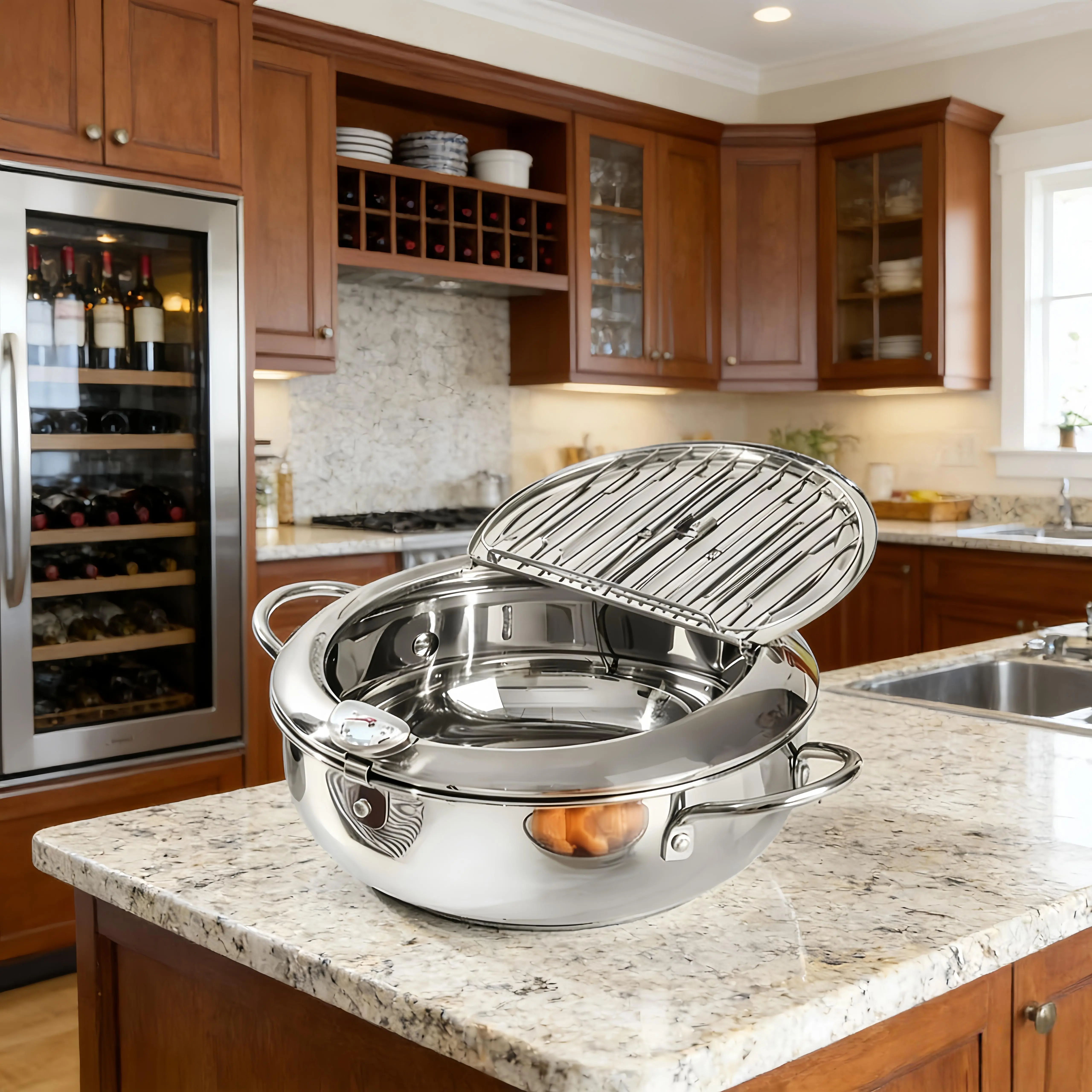 Stainless Steel Deep Frying Pan with Lid Non-Stick Oil Rack 5 Free Bonus Items Inside Perfect for Kitchen Essentials filtration deep fryer pot