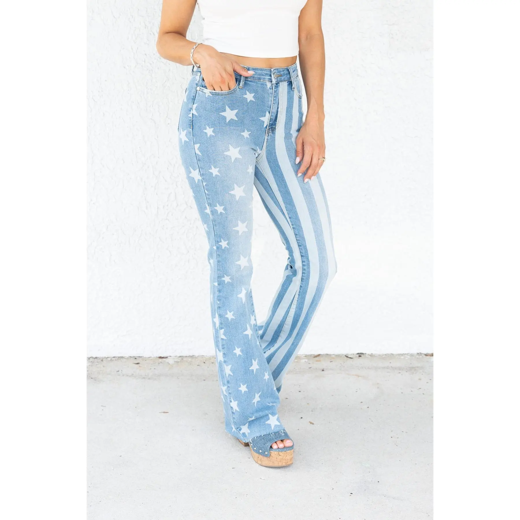 Judy Blue Born In The USA Bleach Flare Jeans