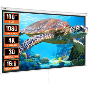 VEVOR Manual Projector Screen,  100 inch 16:9 4K 1080 HD Retractable Pull Down Projector Screen, Auto-Locking Portable Movie Screen for Family Home Office Theater