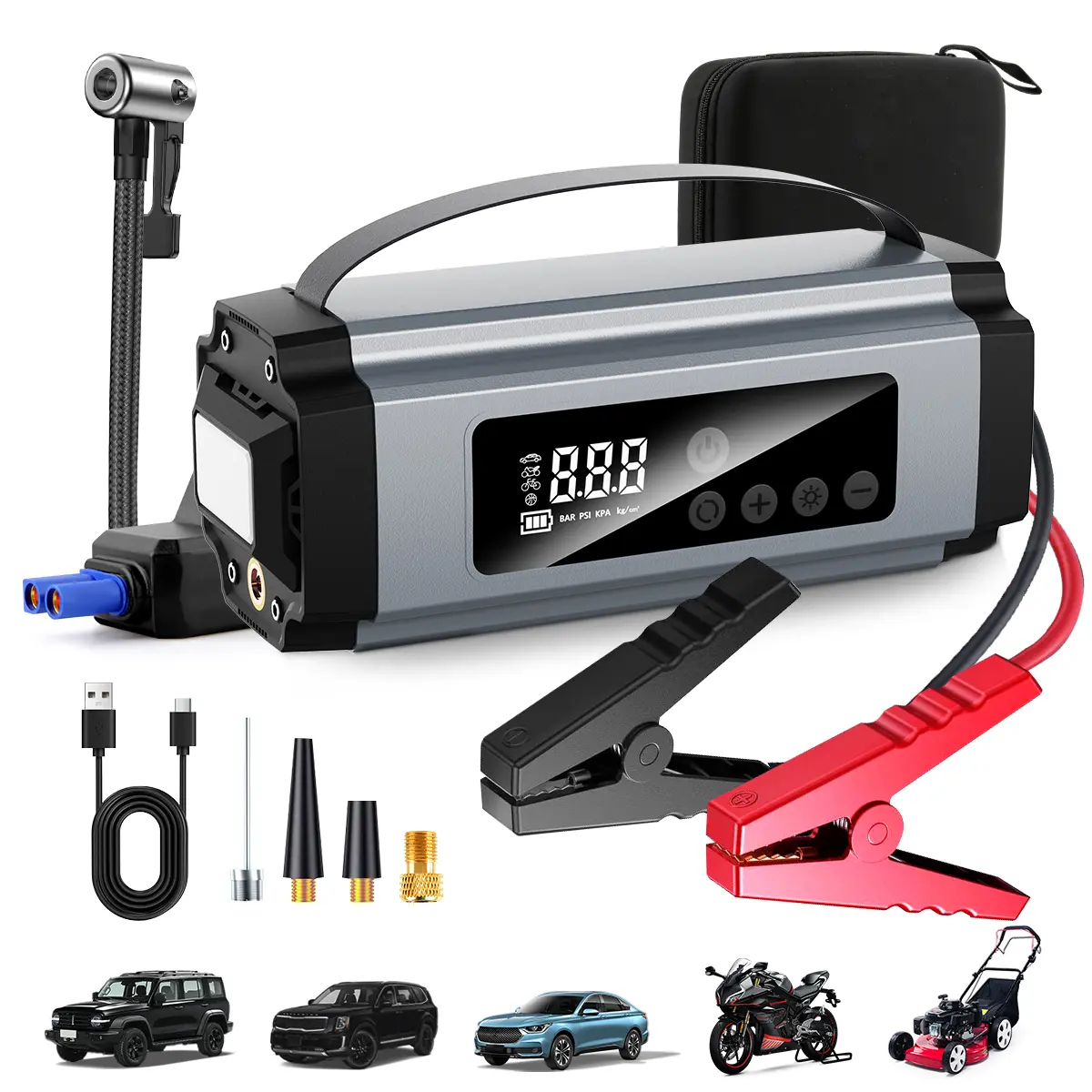 6000A Peak Car Jump Starter with Air Compressor, 16800mAh Battery Pack, 150PSI Tire Inflator, LED Flashlight & Emergency Light, Portable Car Battery Booster for Vehicles
