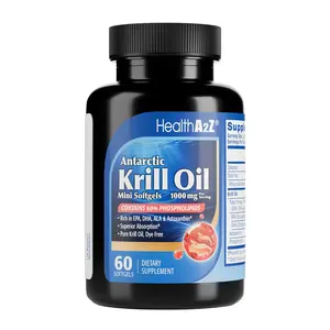 HealthA2Z Antarctic Krill Oil 1000 mg Per Serving- 60 Softgels (Pack of One) - Rich in EPA, DHA, ALA & Astaxanthin, Superior Absorption, Pure Krill Oil, Dye Free