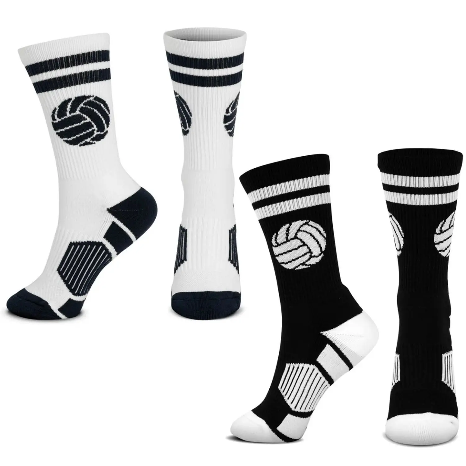 Woven Mid-Calf Volleyball Sock Set - Black & White, Anti Chafe, Breathable, Cushion Crew, Athletic Performance Sports Socks, Anti Chafe Sports Socks, Breathable Sports Socks