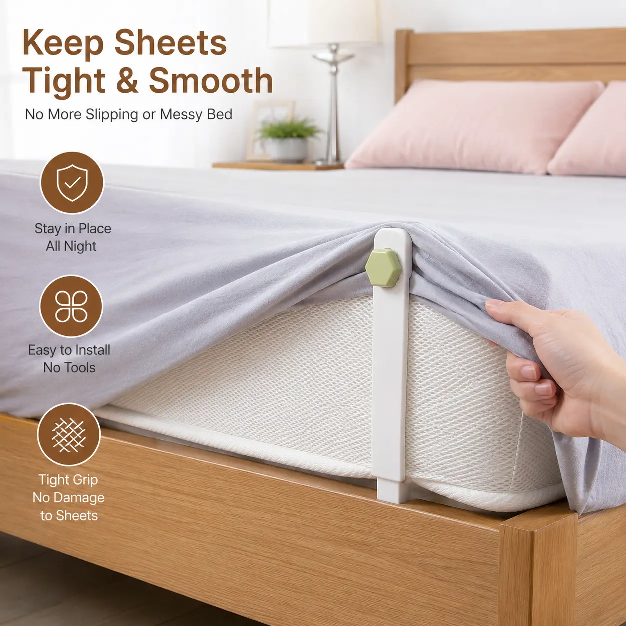 4 Pieces Sheet Fasteners, No-pin Non-slip Design to Secure Bed Sheets and Prevent Slipping for Daily Home Bedroom Use