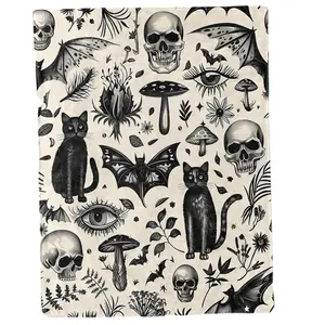 Spooky Goth Blanket — The blanket with Gothic-style patterns of black cats, skulls and bats is an excellent gift for girls, boys and adults. 40×50 in