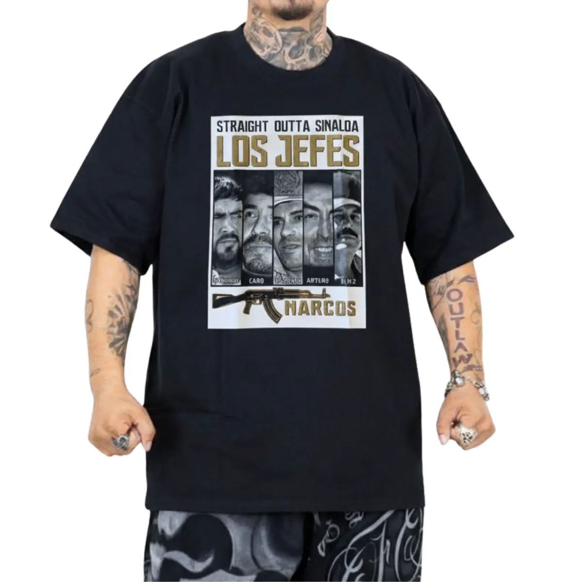 Men's "Straight Outta Sinaloa" Graphic Tees, Casual Hip-Hop Streetwear Print, 100% Cotton Shortsleeve with Digital Print, Fitted Cut, Hip-Hop Art, Retro Basic