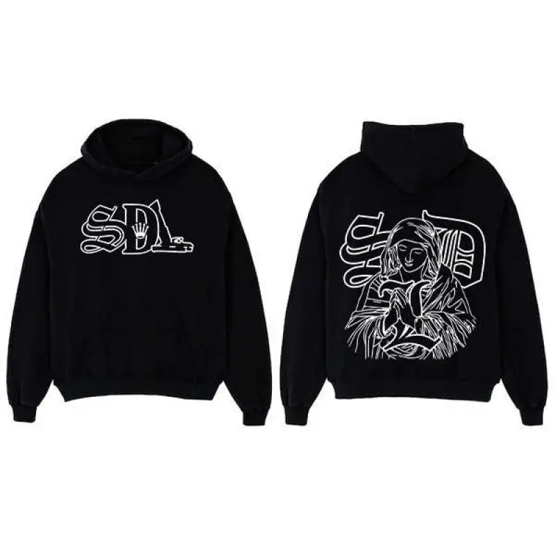 SDA Virgin Mary Graphic Hoodie, Streetwear Oversized Pullover, Front & Back Print Hooded Sweatshirt, Soft Cotton Casual Hoodie, Hip Hop Style Top for Men & Women, Comfortable Daily Wear, Trendy Religious Street Apparel, Perfect Gift for Streetwear Lovers