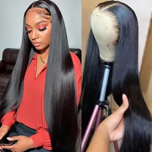 FORGIRL FOREVER 32 inch 13x6 Straight Hair Wig Pre Plucked Lace Front Human Hair Wigs For Women Natural Color Silk Straight Lace Frontal Wigs