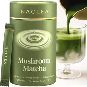 Mushroom Matcha Powder - Sugar-Free Japanese Ceremonial Green Tea with 18 Superfood Mushrooms and Hydrolyzed Collagen - Coffee Alternative Caffeine Free - 30 Sachets