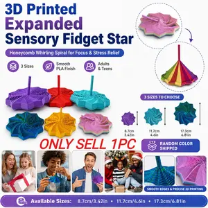 3D Printed Expanded Sensory Fidget Star - Fractal Hexagon with Handles, Honeycomb Whirling Spiral for Stress Relief & Focus (3.42、4.6、6.81in）Sensory Toys for Adults & Teens,Honeycomb Whirling Spiral Design for ADHD & Stress Relief