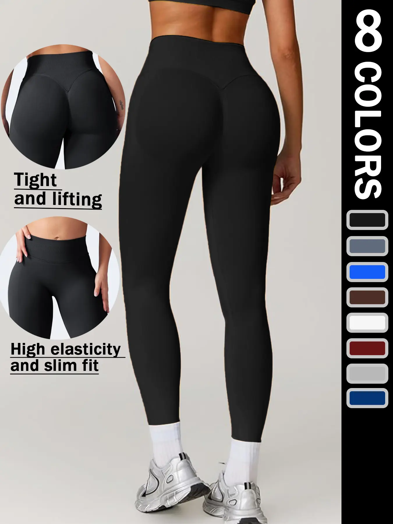 Women's Tight High-Rise Butt-Lifting Seamless Athleisure Fitness Leggings - Plain, No Front Seam, Body Contour, Breathable Sporty Bottoms, Stretchable Activewear, All Seasons for Running, Gym, Sporty Chic