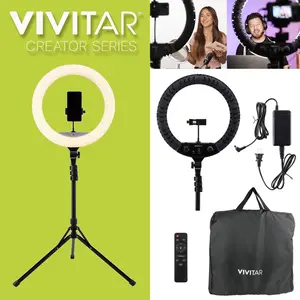 Vivitar 18" LED Ring Light – Adjustable 63" Tripod, Phone Stand & Wireless Remote for Perfect Selfies