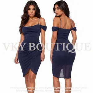 Glitter Off Shoulder Ruched Midi Dress LY - Elegant Ruched Design and Off Shoulder Style