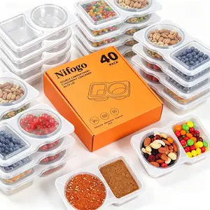 Nifogo Bulk 20/40 Pack Reusable Snack Containers, 2-Compartment Portable Food Storage with Lids, Perfect for Mini Sauce Dips & Travel Snacks