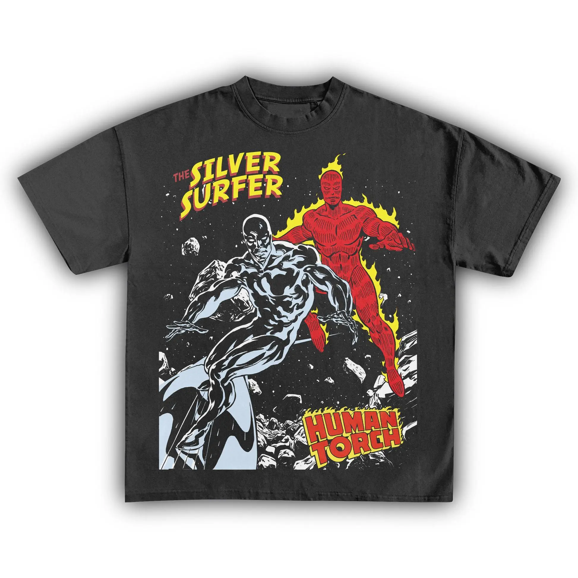 Silver Surfer vs. Human Torch Graphic Tee - Mens-Womens Sports Tops, Breathable Soft Cotton T-Shirt, Casual Round Neck, Regular Fit, All-Season Mens Clothing, Plussize Option, Graphic Tees, T Shirts