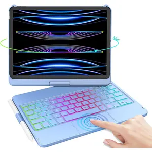 iPad Pro 11 inch Case with Keyboard, iPad Air 5/Air 4 10.9 inch Keyboard Case with Trackpad, Keyboard Case for iPad Air 5/Air 4 and iPad Pro 1-4 Gen, Backlit 10 Color & 360 Screen Rotation - Blue