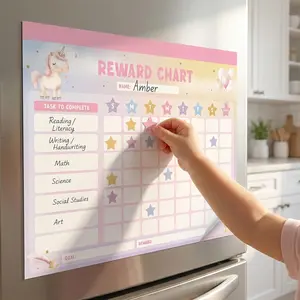 Magnetic Reward Chart for Kids at Home Motivational Easy to Use Chore Chart w Stickers Encourages Good Habits Unicorn Behavior & Responsibility Chart for Girls Creates a Fun Daily Routine