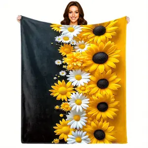 Extra Large Sunflower Floral Pattern Blanket, Flannel Throw Blanket, Thickened Flannel Sofa Bed Cover, Machine Washable, Colorfast, All-Season Soft and Warm, Suitable for Living Room, Bedroom, Pet Safe Large Area Coverage, Ideal Christmas Home Gift