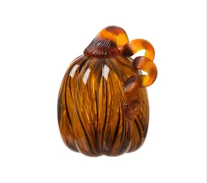 Glitzhome Striped Glass Indoor Decorative FallPumpkin W/ Stem