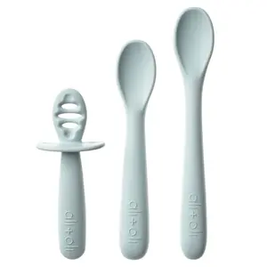 Ali+Oli Multi Stage Spoon Set for Baby (Blue) - 3-pc, 100% BPA Free Food-Grade Silicone