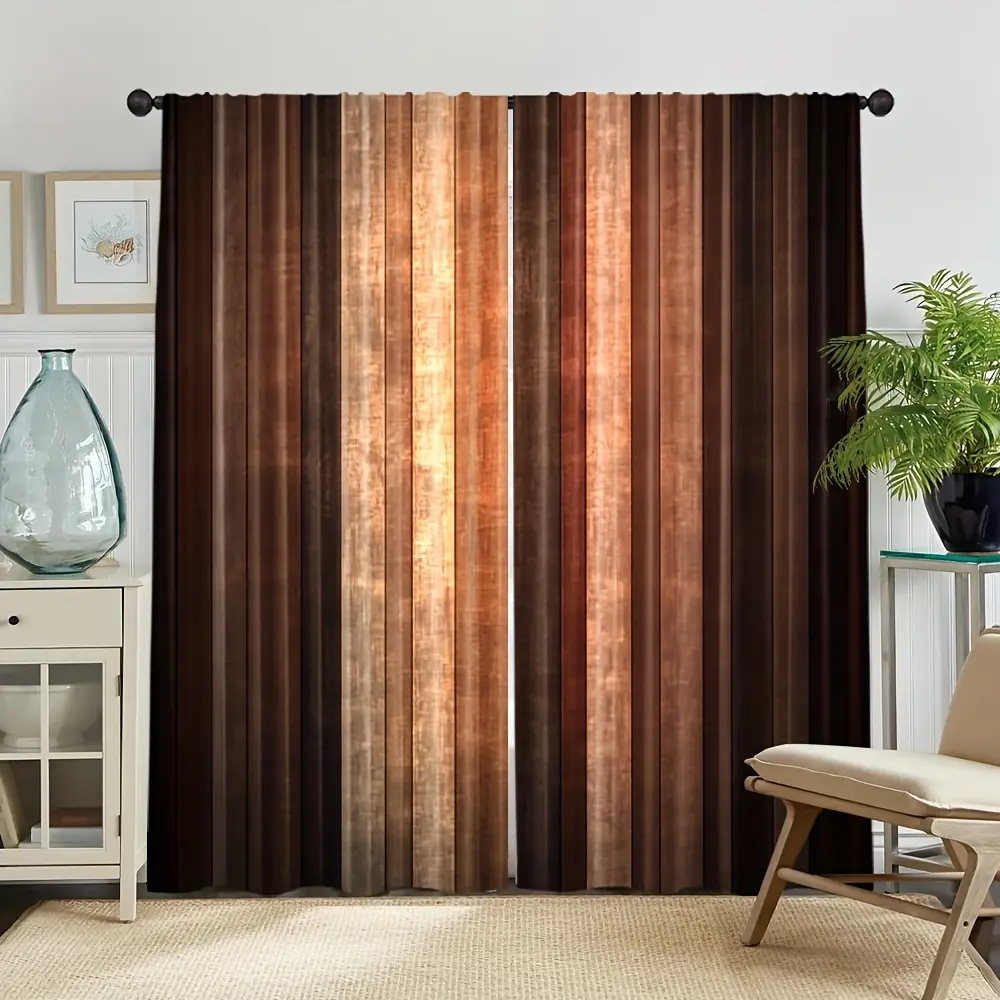 2-Piece set, modern patina stripes simple print curtains, rod pocket design, modern style, suitable for living room bedroom study home decoration, room decoration, Interior Decoration Accessories, Window Curtain, Window Drapes, Home Decorative Curtain