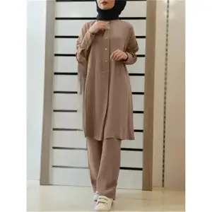 In-Stock H728 #     Muslim Women's New Solid Color Two-Piece Shirt and Pants Set, Casual Loose Fit Outfit Tunic Modest Can be used with raincoat
