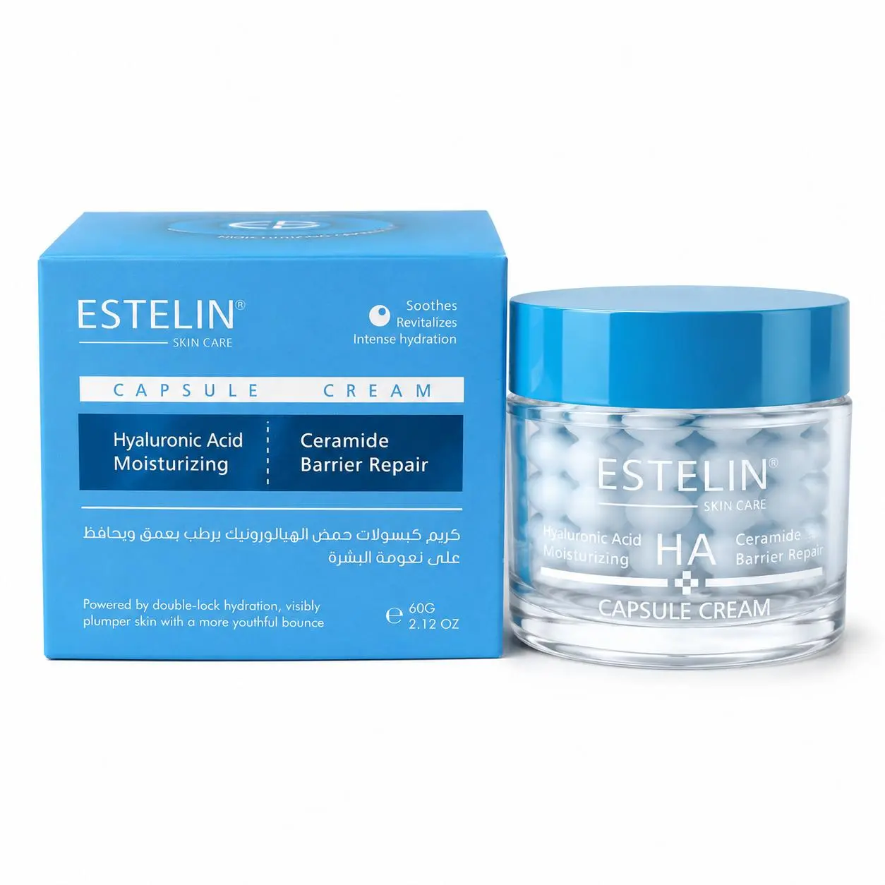 ESTELIN Hyaluronic Acid & Ceramide Capsule Face Cream, Deep Hydrating Moisturizer for Dry Skin, Barrier Support, Lightweight Non-Greasy Cream for Plump-Looking Face & Neck, 60g / 2.12 oz