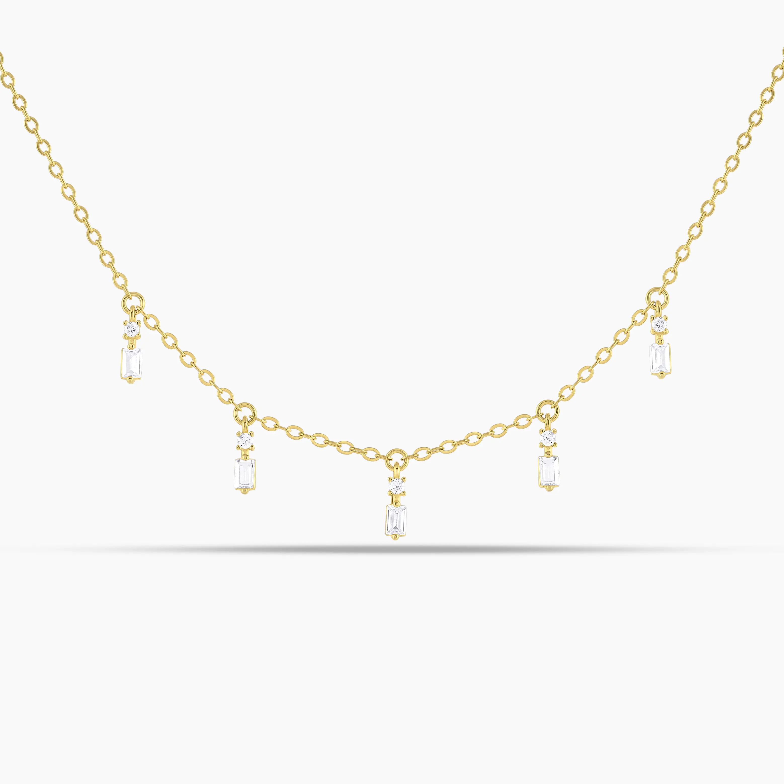 Swagy Chic Gold Choker Necklace for Women, Minimalist Baguette Cut Point Dangle Jewelry for Layering or Daily Wear, Dainty Chain, Stylish Accessories, Short Choker, Casual, Gold Chain Detail, Clean Girl Necklaces, Layered Gold Chains
