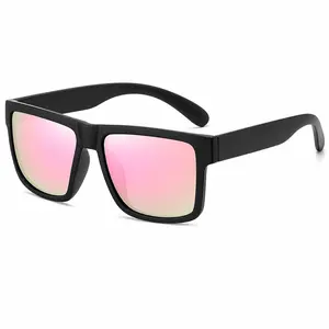 2026 Trendy Sporty UV Blocking Sunglasses Sports Eyewear - Men's & Women's Square Black Frame Pink Mirrored Lens, Modern Shades for Driving, Summer Outdoor Use
