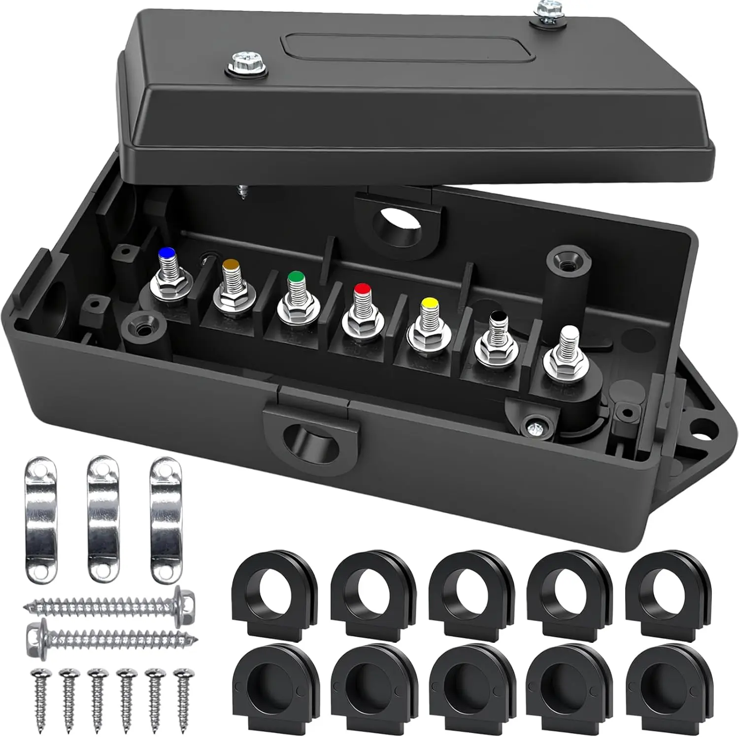 7 Way Trailer Junction Box Heavy Duty Trailer Wiring Connector Electrical Junction Box Weatherproof for Rewiring Camper RV Caravans Boat 7 Gang Junction Box