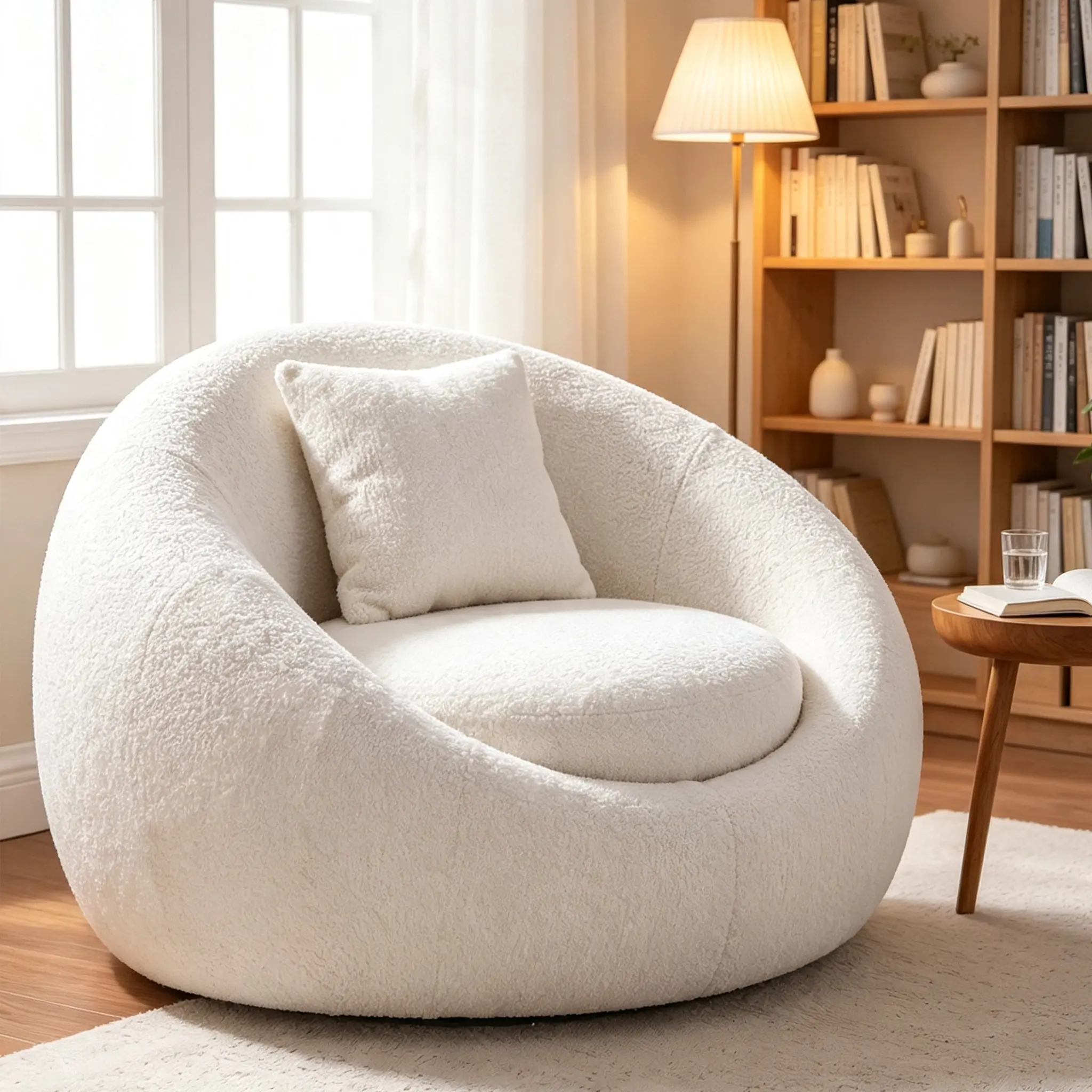 Bean Bag Chairs for Adults, Pre-Filled Shredded Memory Foam Single Sofa Chair with Pillow, Sherpa Fleece Lazy Floor Sofa with Curved Low Back, Tufted Comfy Lounge Couch for Teens