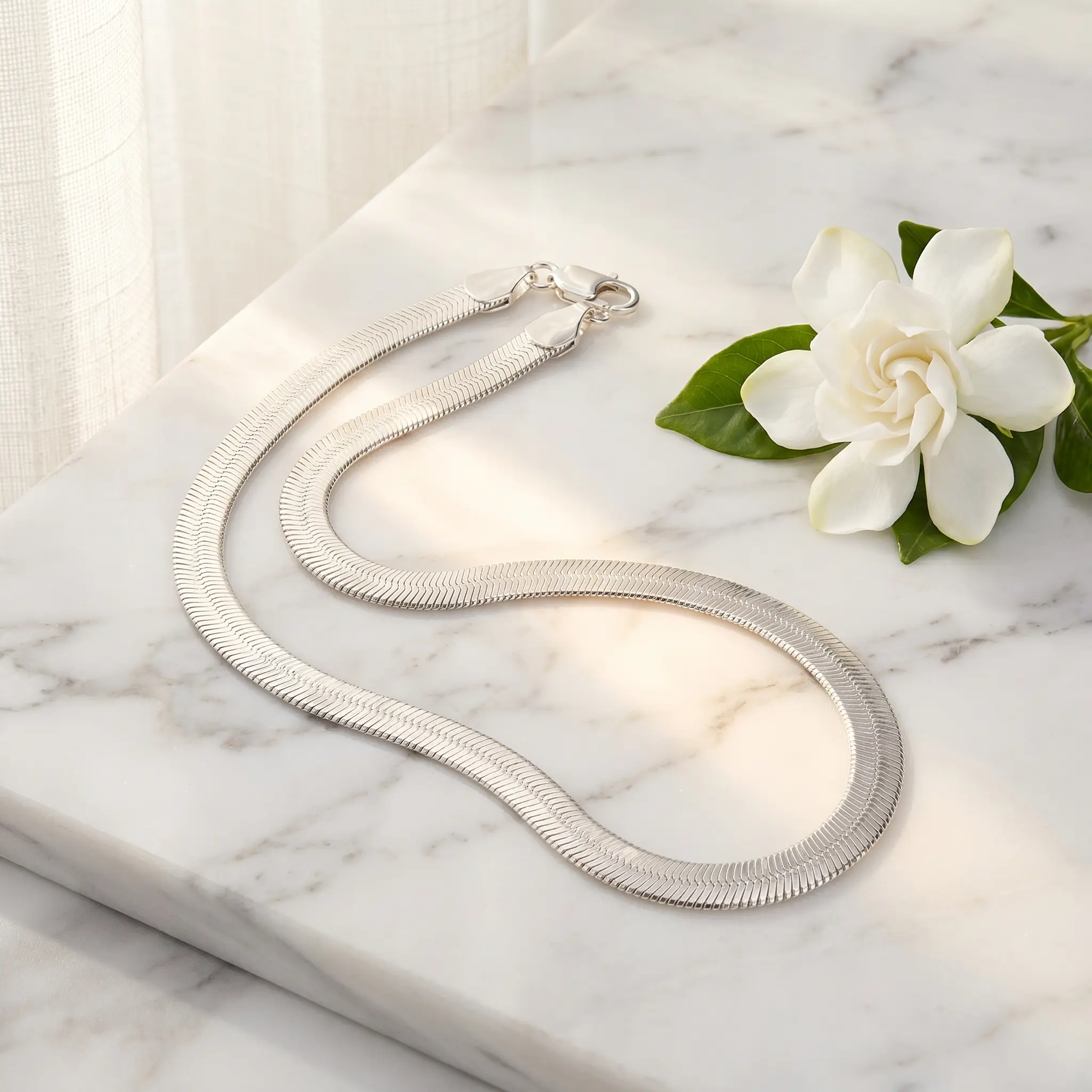Women's 50cm/19.68in Genuine 925 Silver Herringbone Flat Chain Necklace - Clavicular Chain & Link Choker, Lead-Free Hypoallergenic Classic Jewelry with Secure Lobster Clasp, Stackable Gift for Everyday Wear Wedding, Clavicular Necklaces, Daily, Female
