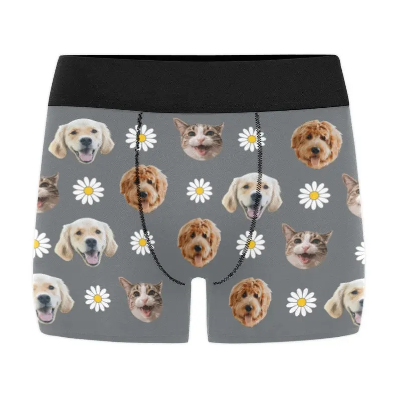 Custom Pet Face Printed Mens Boxer Shorts – Fun Gift for Pet Lovers