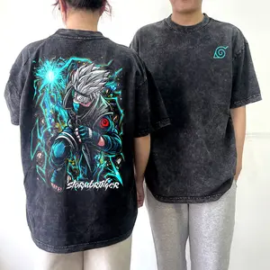 Kakashi Naruto Anime Shirt, Chidori Stormbringer Vintage Acid Wash Streetwear Tee, Oversized Mineral Wash T-shirt, 90s Anime Gift for Him