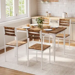 5 Piece Dining Table Set, Industrial Style Dining Table and Chairs Set for 4, Kitchen Table Set for Dining Room Kitchen Apartment