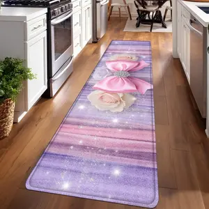 1PC, Pink Purple Gradient Bow and FlowersPatterned strip rugs, Kitchen Runner Rug, used for everyday or festive decorations, entryway mats, RV mats, bathroom non-slip mats, bedroom bedside mats, and kitchen mats.