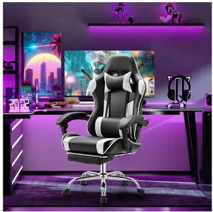 Ergonomic Gaming Chair With Headrest And Lumbar Pillow,Height Adjustable With 360°-Swivel Seat,White