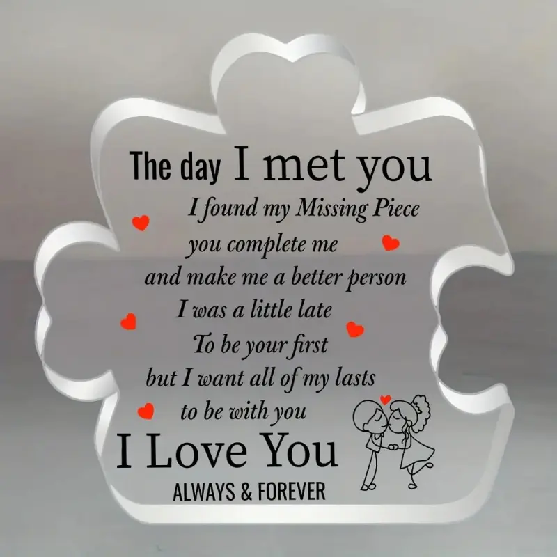 "I Love You" Puzzle Piece Heart Plaque, Frameless Love Message Desktop Decor, Acrylic Desktop Decoration, Acrylic Decorative Plaque Sign, Romantic Gift for Valentine's Day and Anniversaries