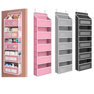 Over The Door Organizer Storage-5-Tier Hanging Organizer with 5 Large Pockets, Anti-Tilt Design, 44 lb Capacity for Bedroom, Bathroom, Pantry