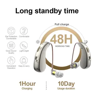 1Pair - Adult Sound Amplification with hook-over-the-ear design and silicone ear caps for comfortable and fatigue-free wear; 4 volume levels can be; large battery capacity for long-lasting use; effectively enhances the clarity of daily conversations.
