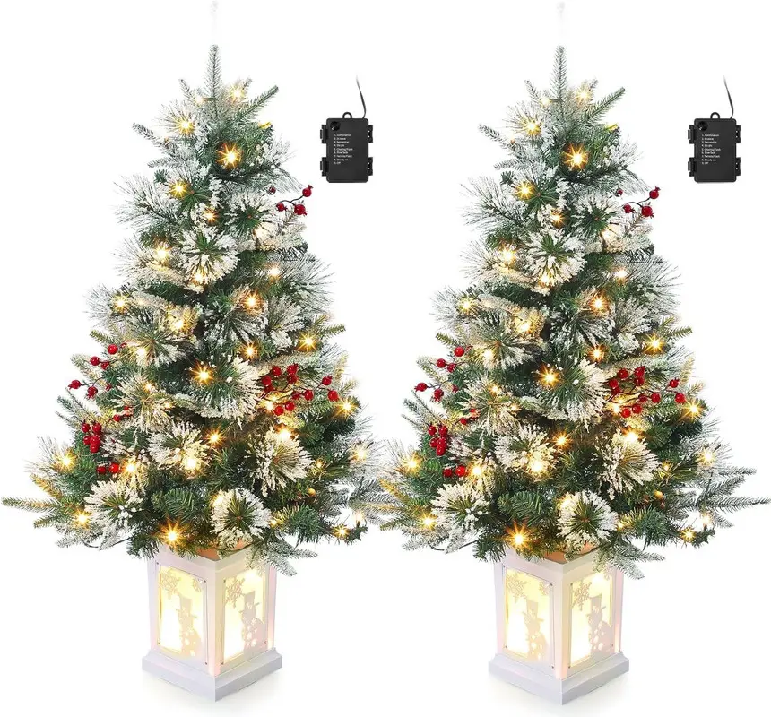 3ft LED Lighted Artificial Miniature Christmas Tree with 70 Bright LEDs, 8-Mode Snowman Base, Cherry-Like Berries, Easy-Install Ornaments - Dry Battery Power Required, for Indoor Home & Office - Room Decorations, 1PC Festive Home Supply